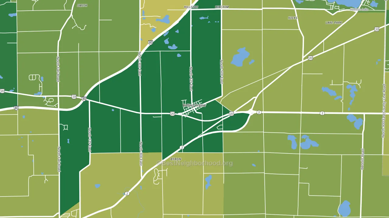 Rolling Prairie, IN block-group voter-turnout map