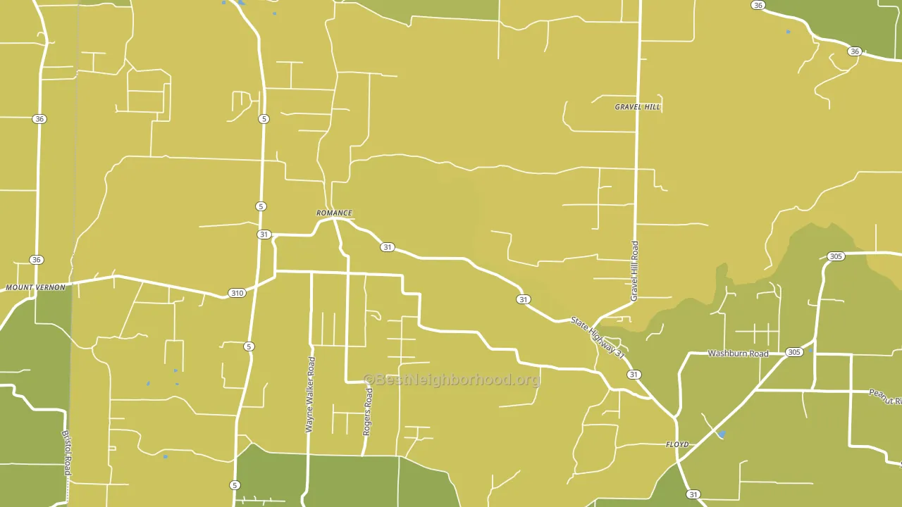 Romance, AR block-group voter-turnout map