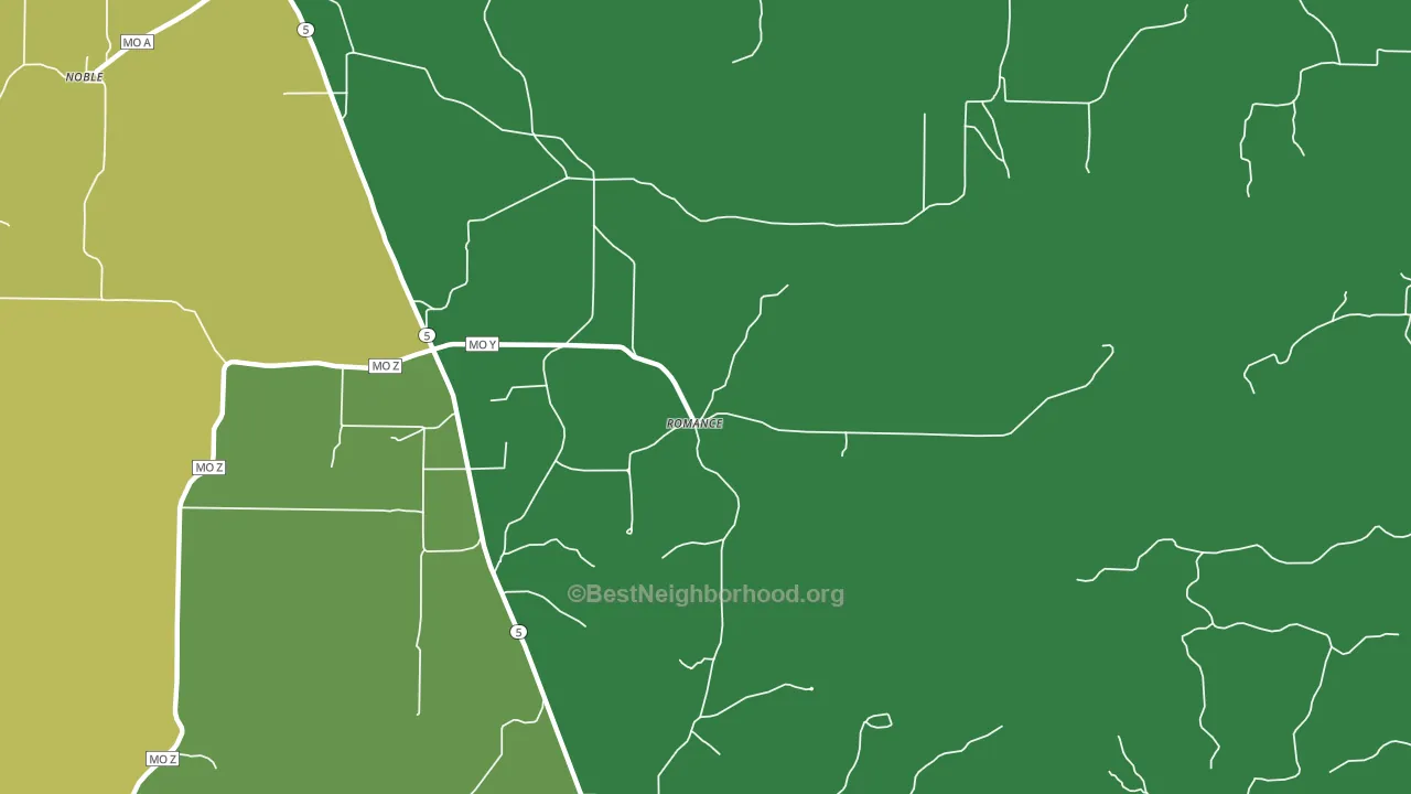 Romance, MO block-group voter-turnout map