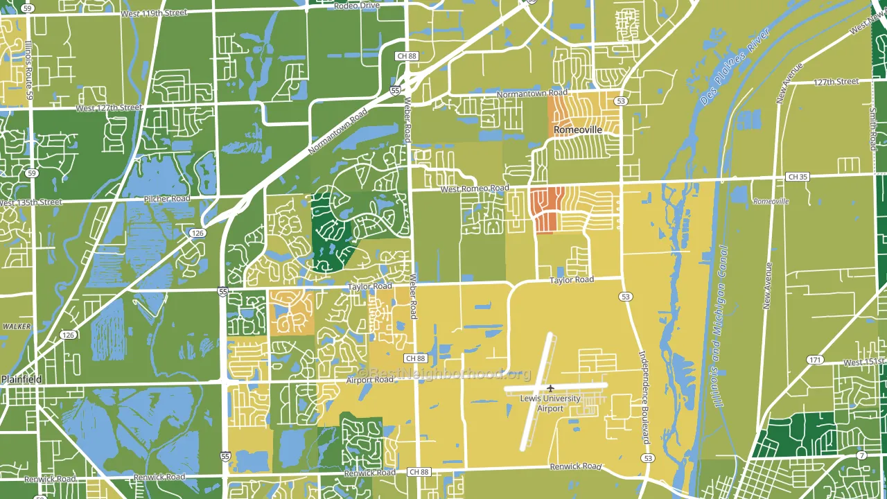 Romeoville, IL block-group voter-turnout map