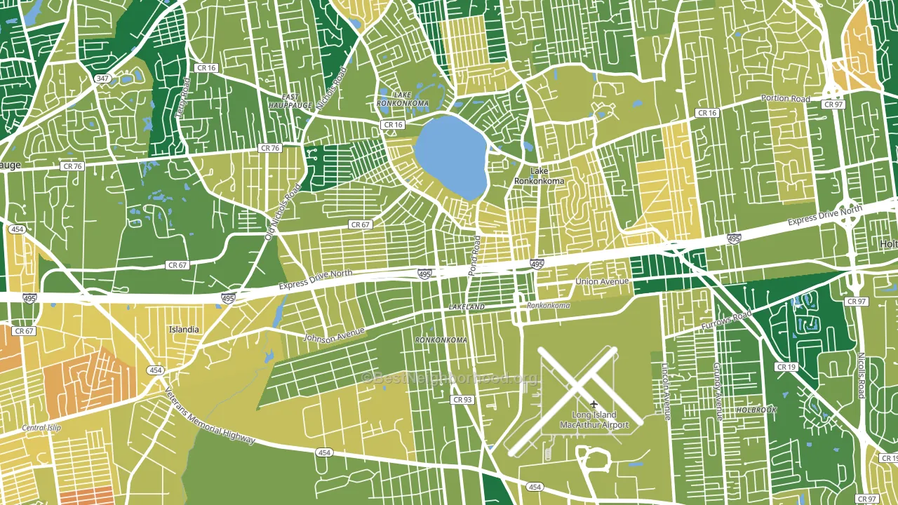 Ronkonkoma, NY block-group voter-turnout map