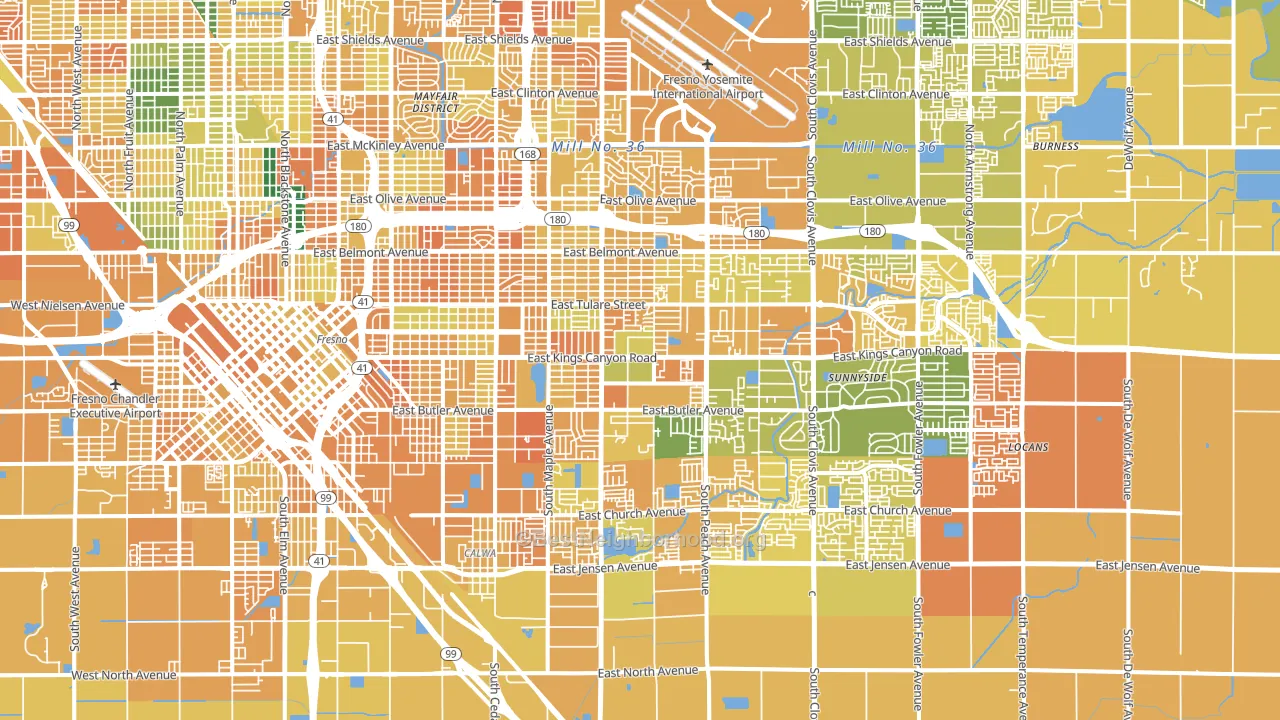 Roosevelt, Fresno, CA block-group voter-turnout map
