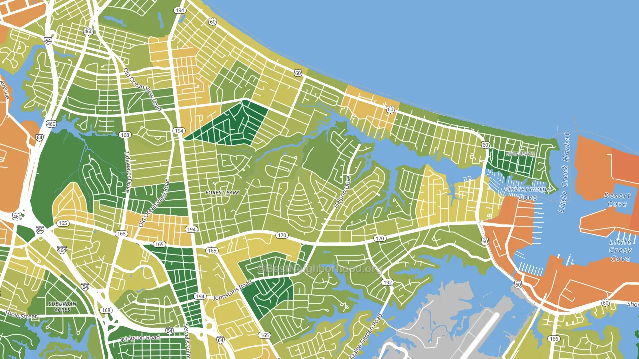 Roosevelt Gardens Area, Norfolk, VA block-group voter-turnout map