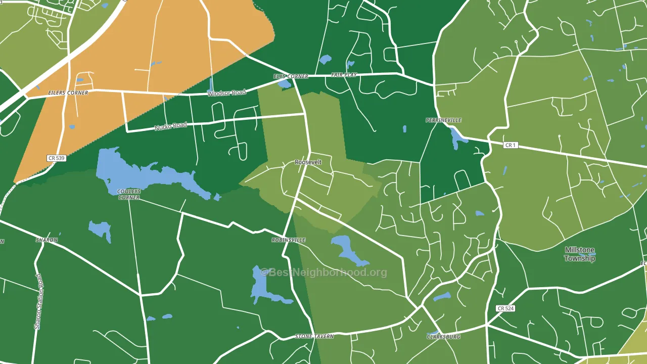 Roosevelt, NJ block-group voter-turnout map