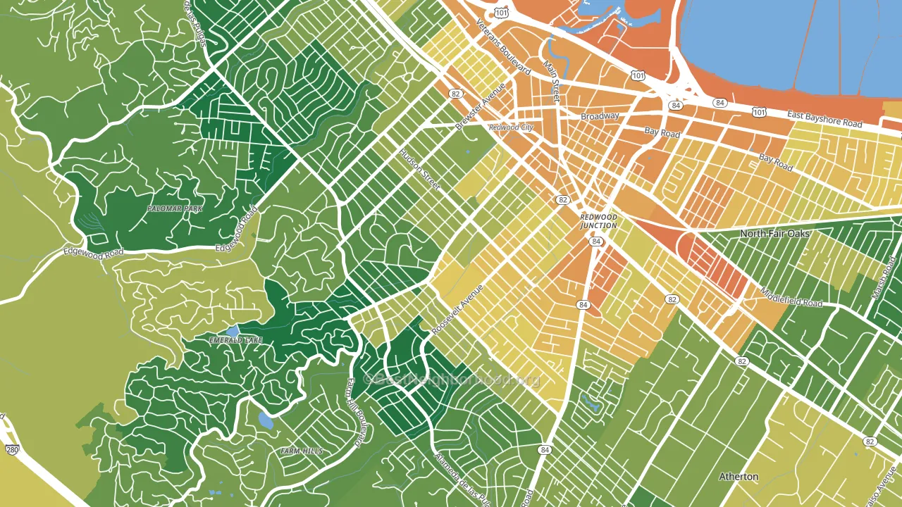Roosevelt-San Francisco, Redwood City, CA block-group voter-turnout map