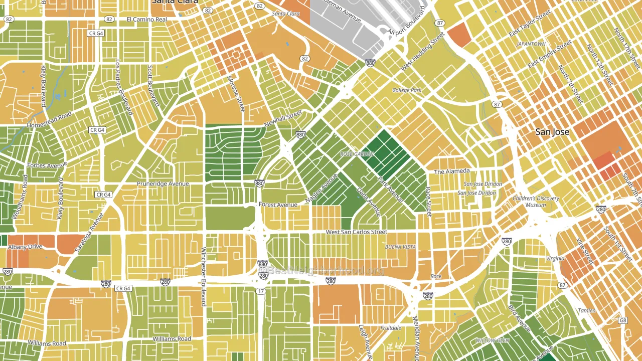 Rose Garden, San Jose, CA block-group voter-turnout map