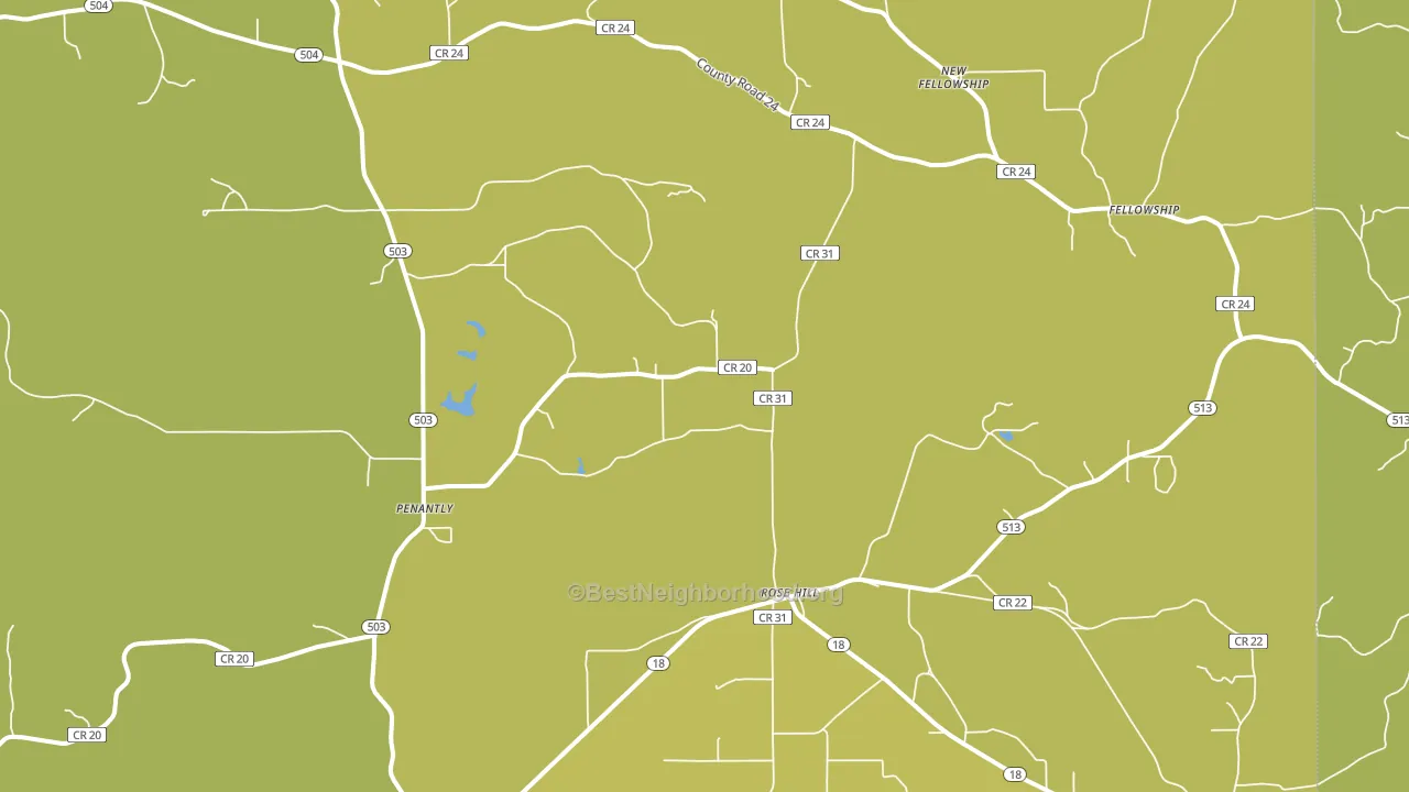 Rose Hill, MS block-group voter-turnout map