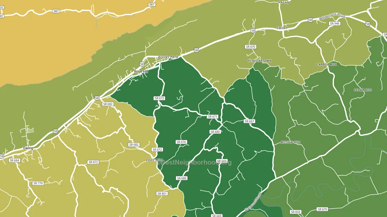 Rose Hill, VA block-group voter-turnout map
