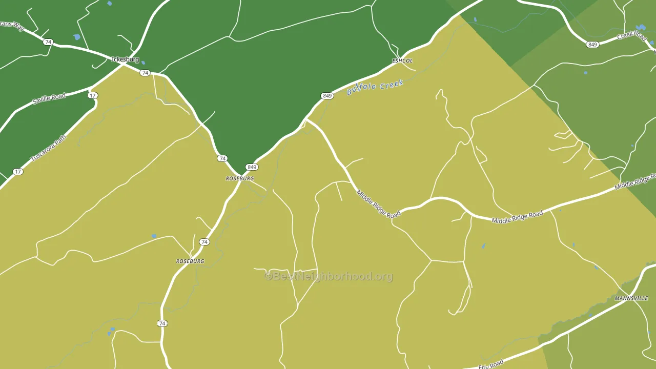 Roseburg, PA block-group voter-turnout map