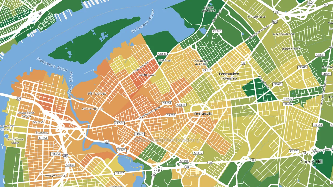 Rosedale, Camden, NJ block-group voter-turnout map