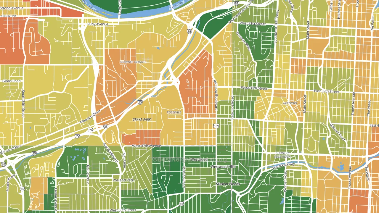 Rosedale, Kansas City, KS block-group voter-turnout map