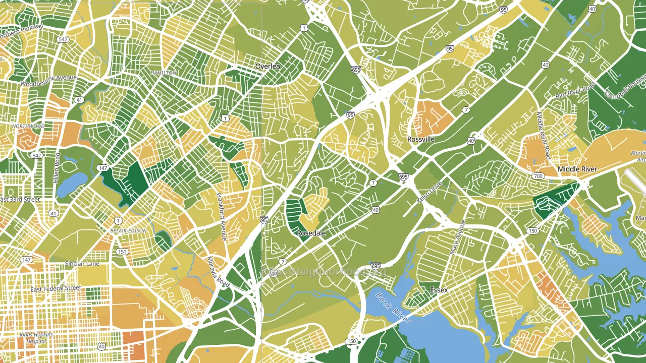 Rosedale, MD block-group voter-turnout map