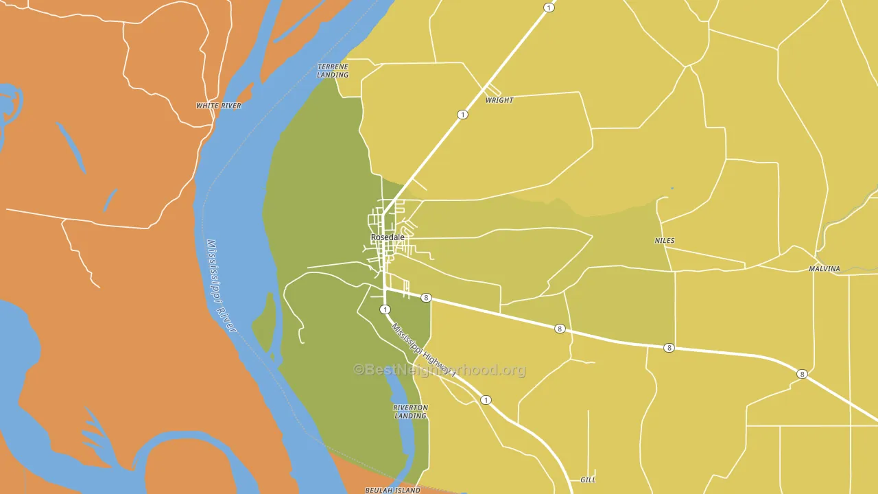 Rosedale, MS block-group voter-turnout map