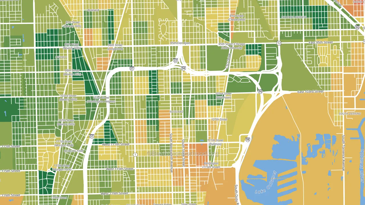 Roseland, Chicago, IL block-group voter-turnout map