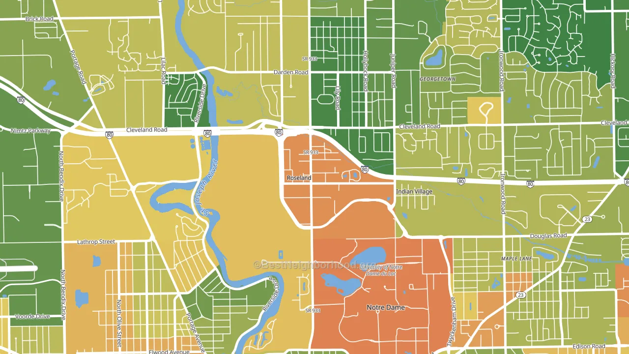 Roseland, IN block-group voter-turnout map