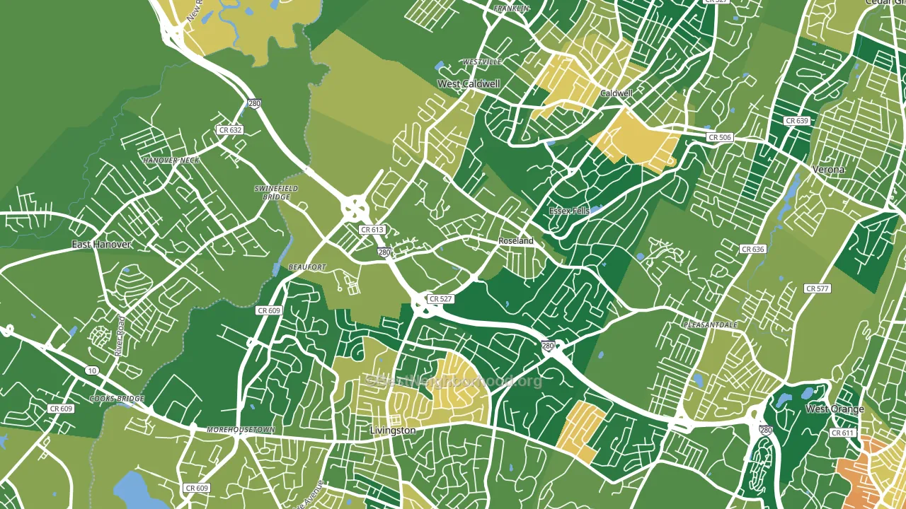 Roseland, NJ block-group voter-turnout map