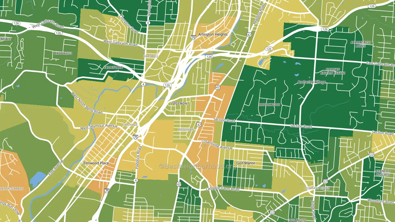 Roselawn, Cincinnati, OH block-group voter-turnout map