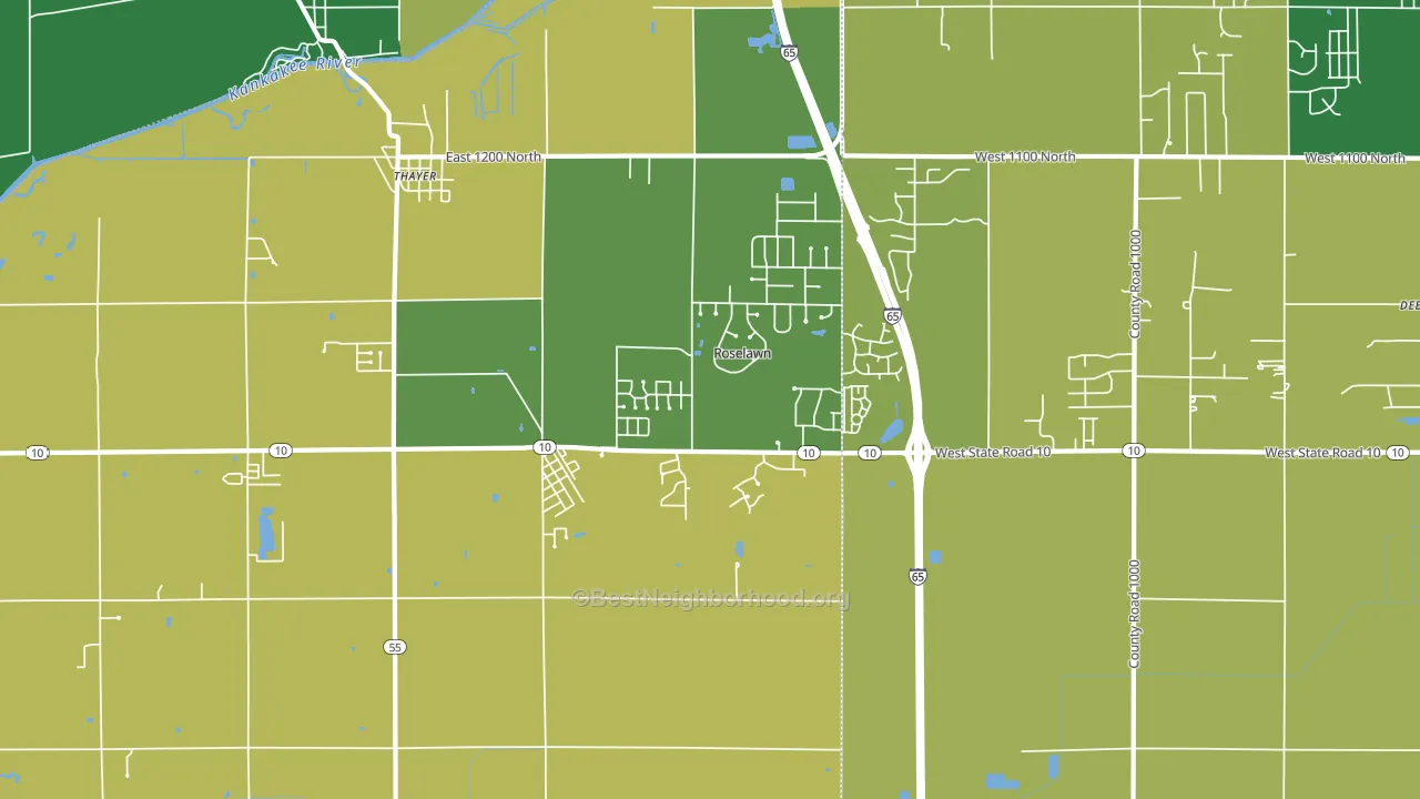 Roselawn, IN block-group voter-turnout map