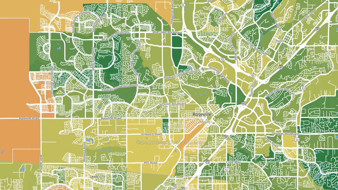 Roseville, CA block-group voter-turnout map