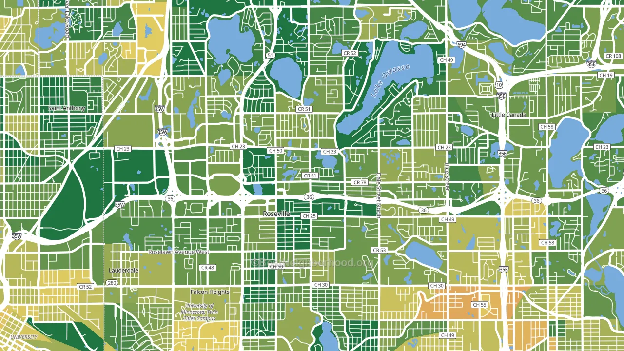Roseville, MN block-group voter-turnout map