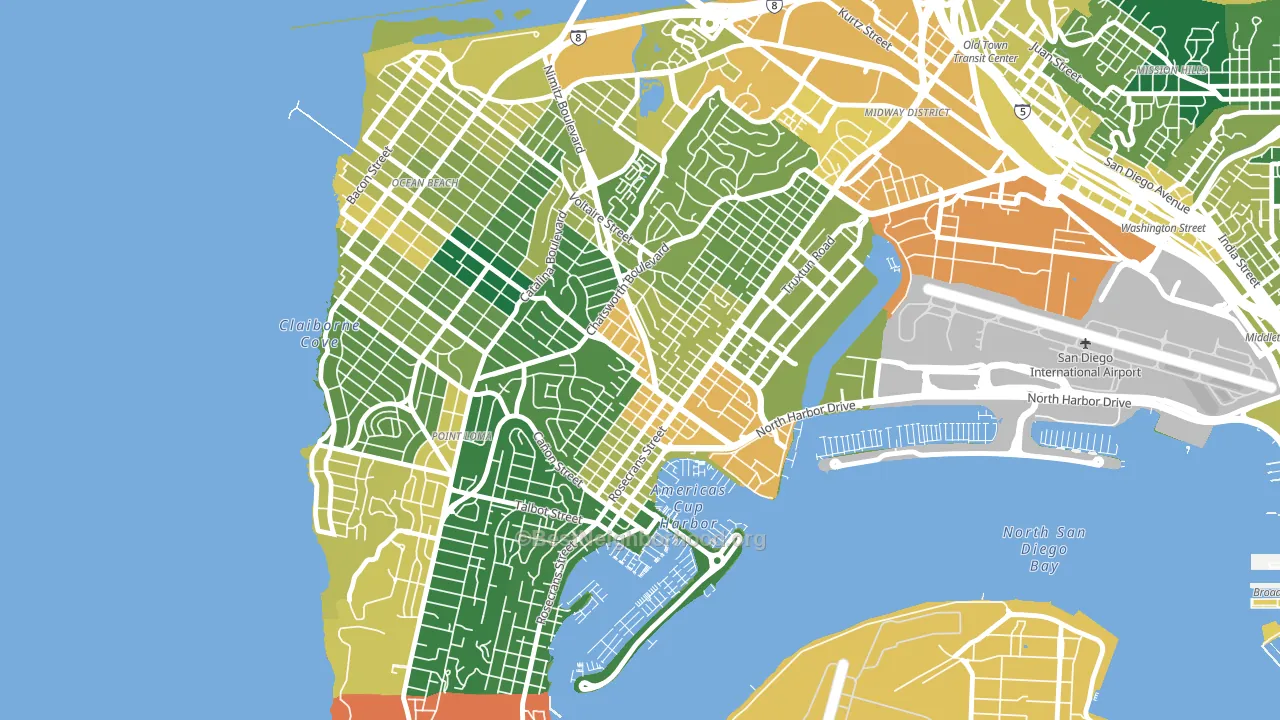 Roseville, San Diego, CA block-group voter-turnout map