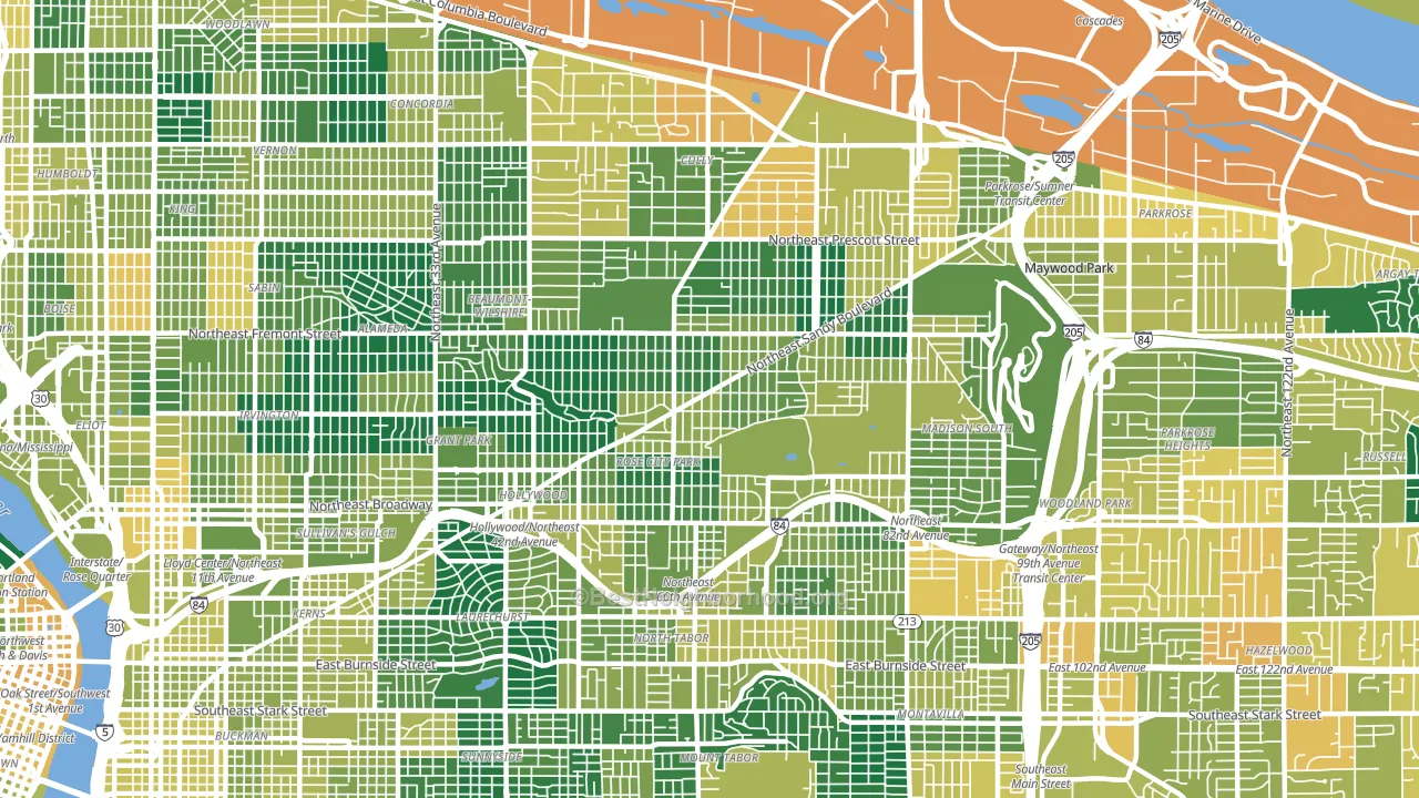 Roseway, Portland, OR block-group voter-turnout map