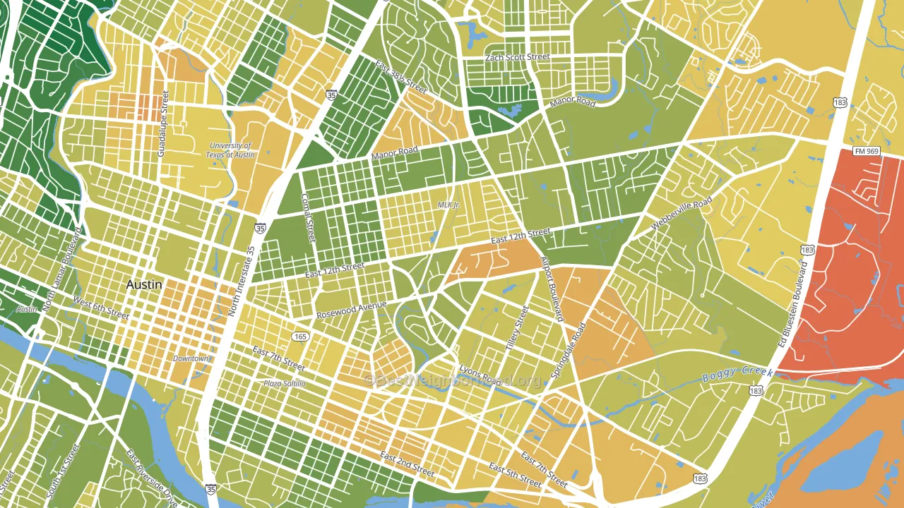 Rosewood, Austin, TX block-group voter-turnout map