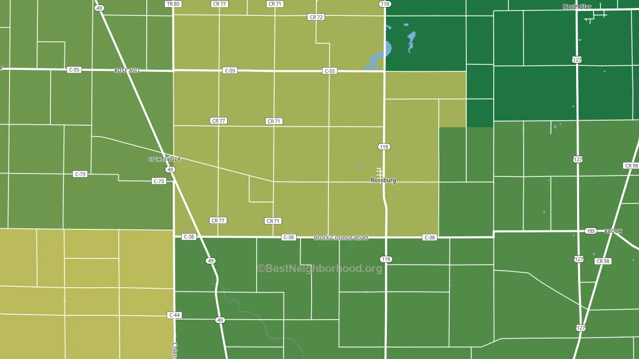 Rossburg, OH block-group voter-turnout map