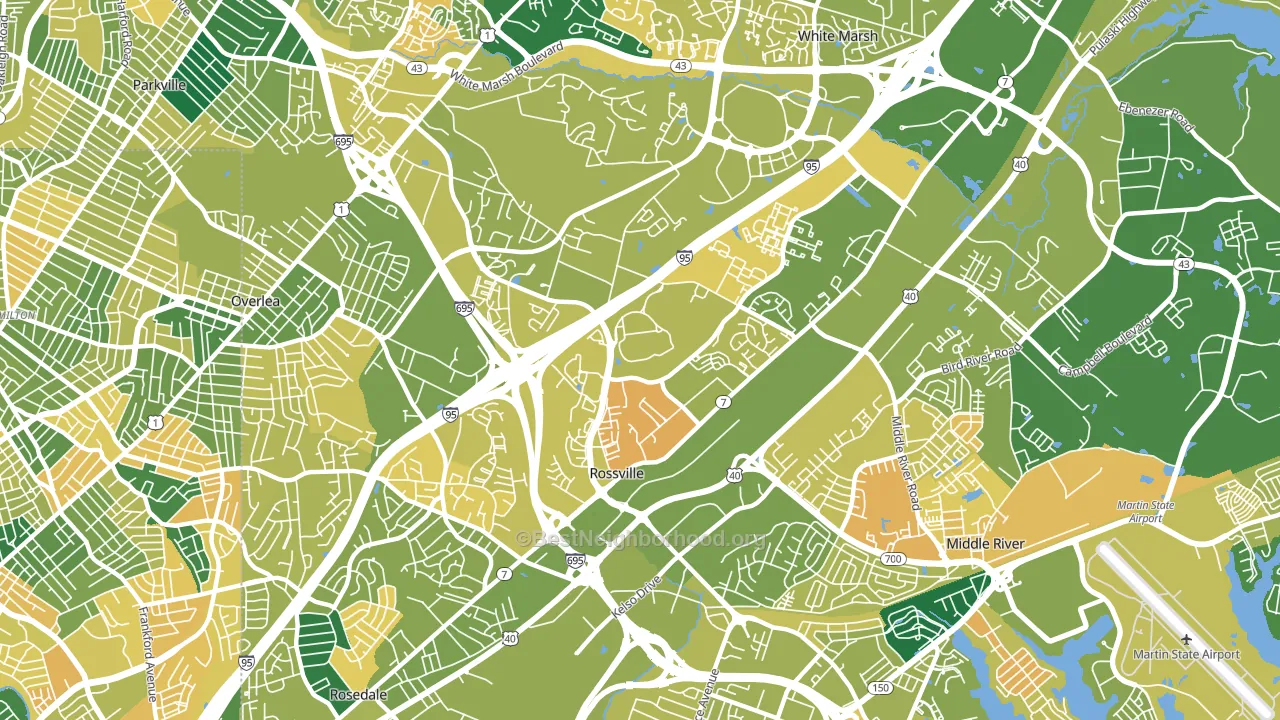 Rossville, MD block-group voter-turnout map