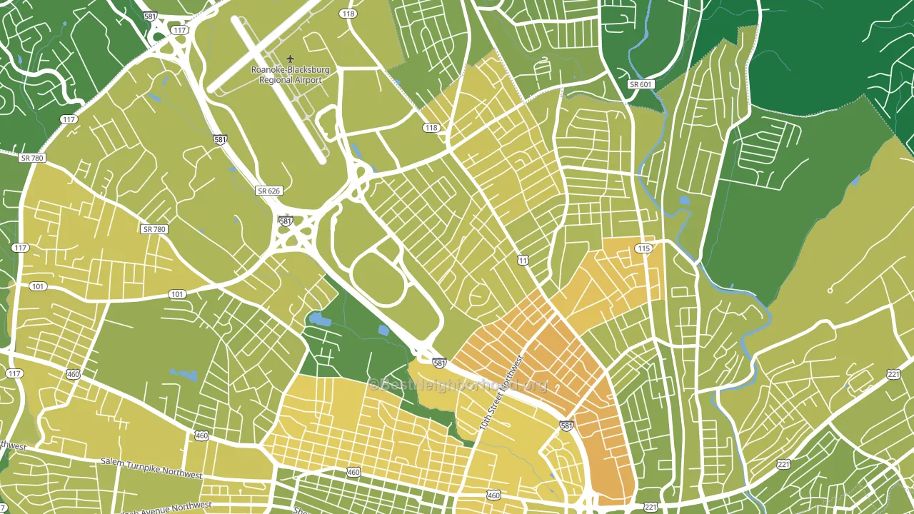 Roundhill, Roanoke, VA block-group voter-turnout map