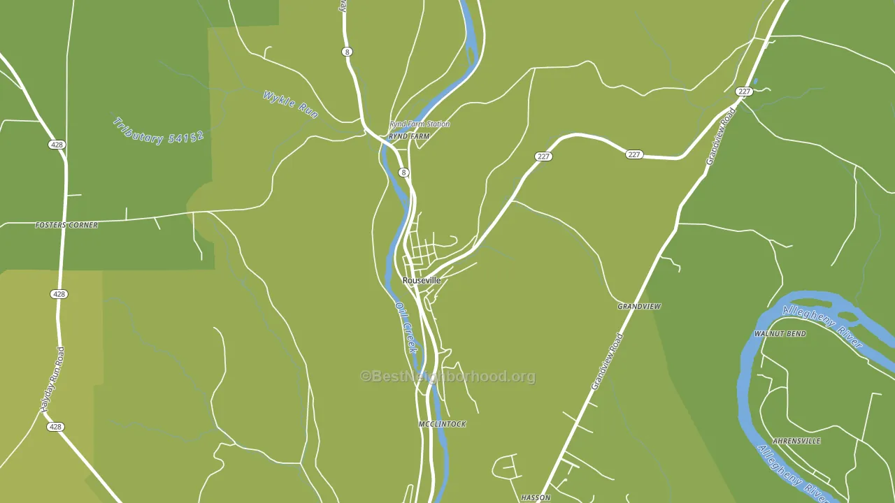Rouseville, PA block-group voter-turnout map