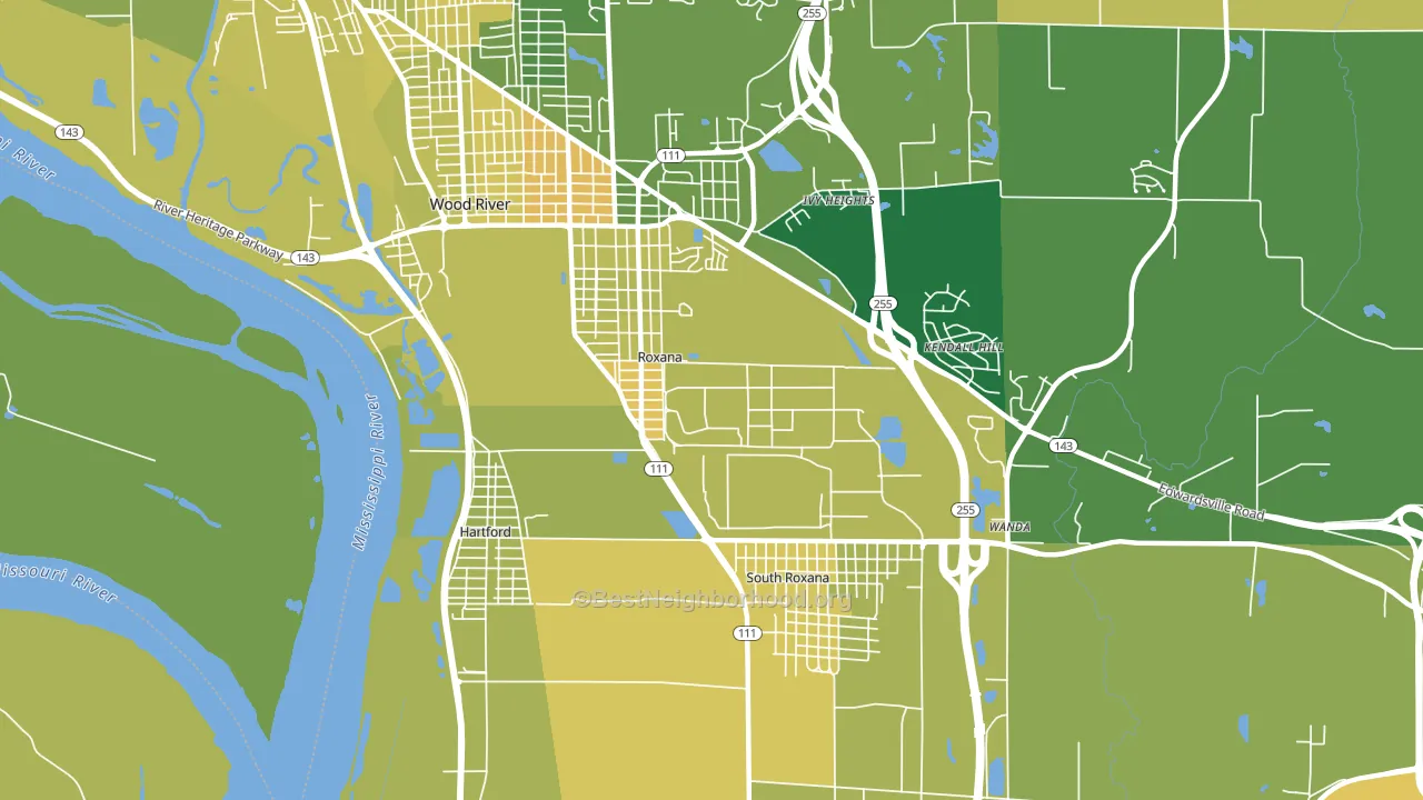Roxana, IL block-group voter-turnout map