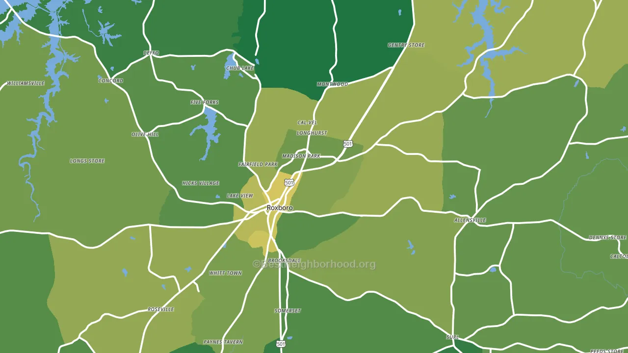 Roxboro, NC block-group voter-turnout map