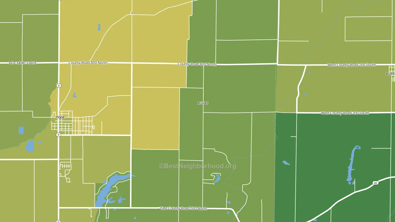 Rugby, IN block-group voter-turnout map