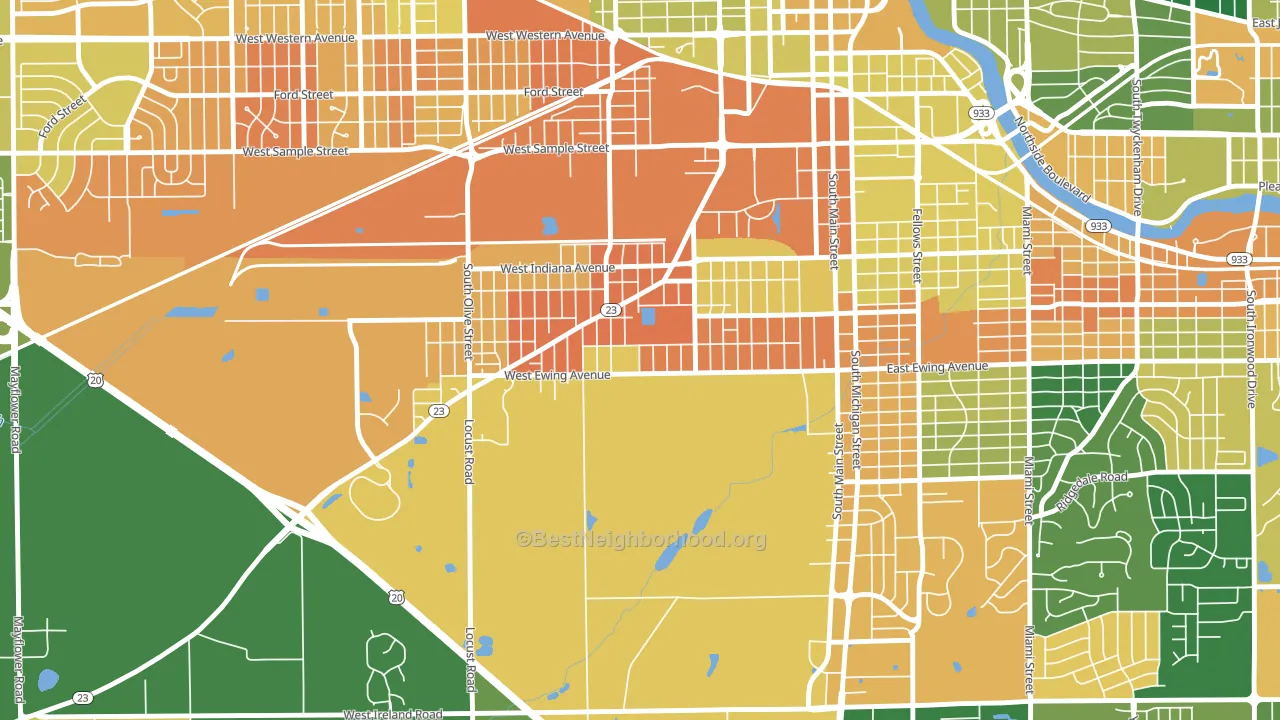 Rum Village, South Bend, IN block-group voter-turnout map