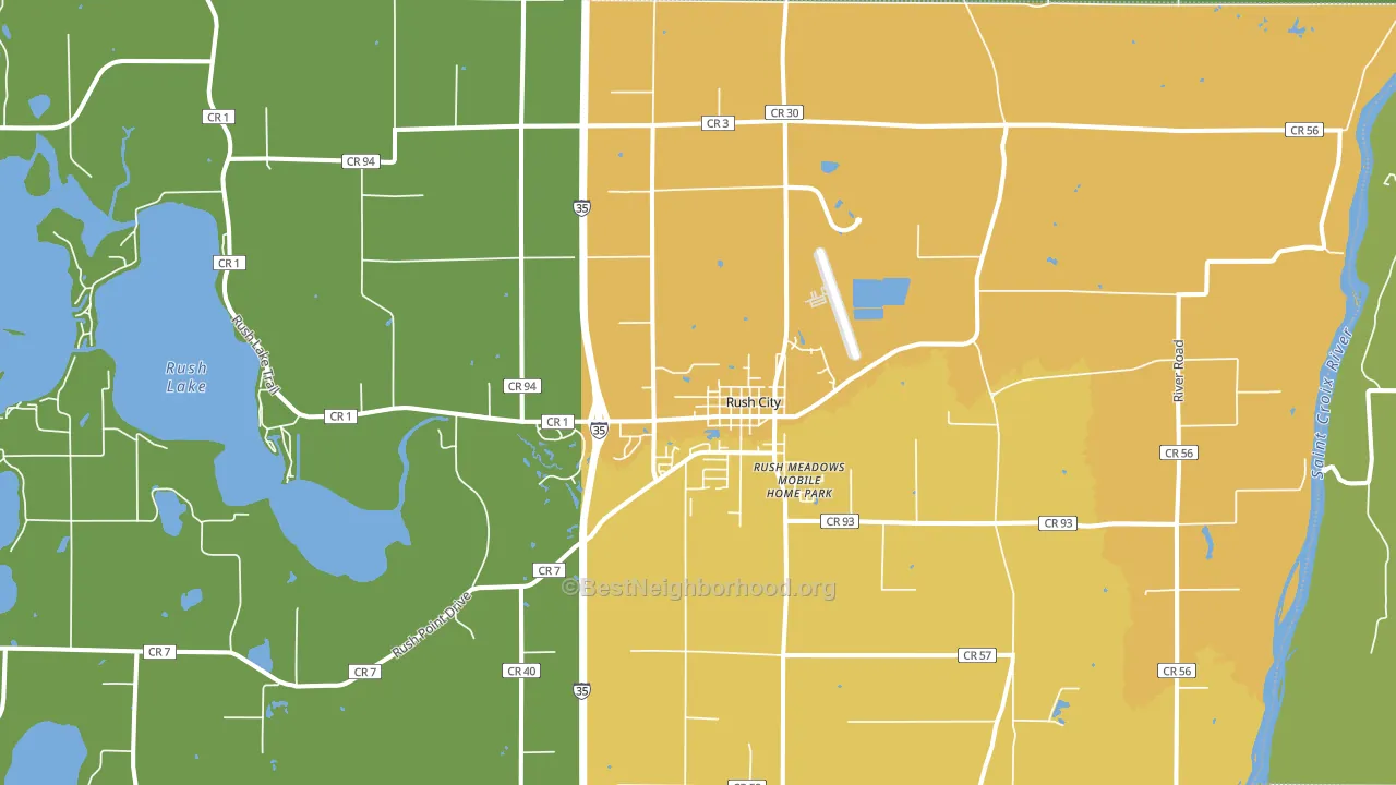 Rush City, MN block-group voter-turnout map