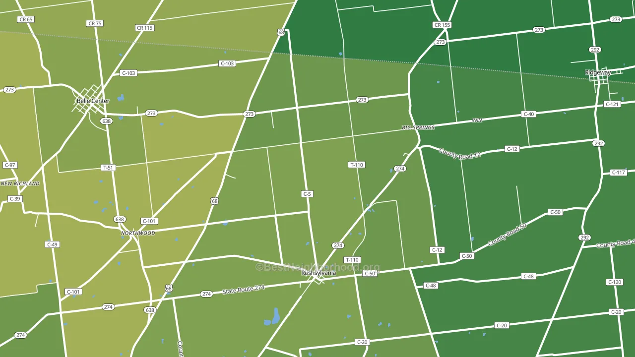 Rushsylvania, OH block-group voter-turnout map