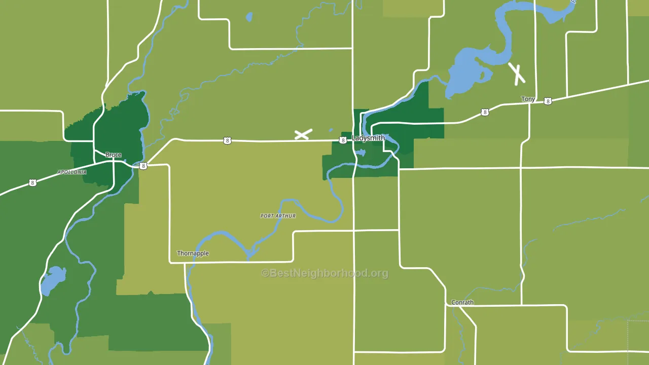 Rusk County, WI block-group voter-turnout map