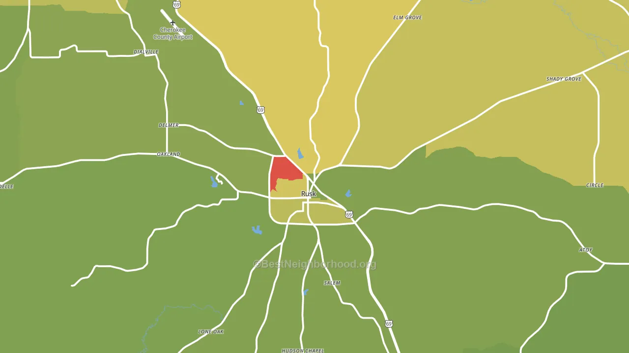 Rusk, TX block-group voter-turnout map