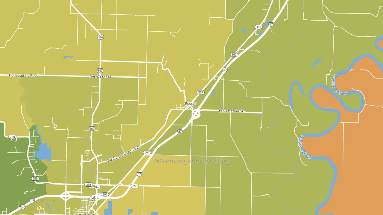 Russell, AR block-group voter-turnout map
