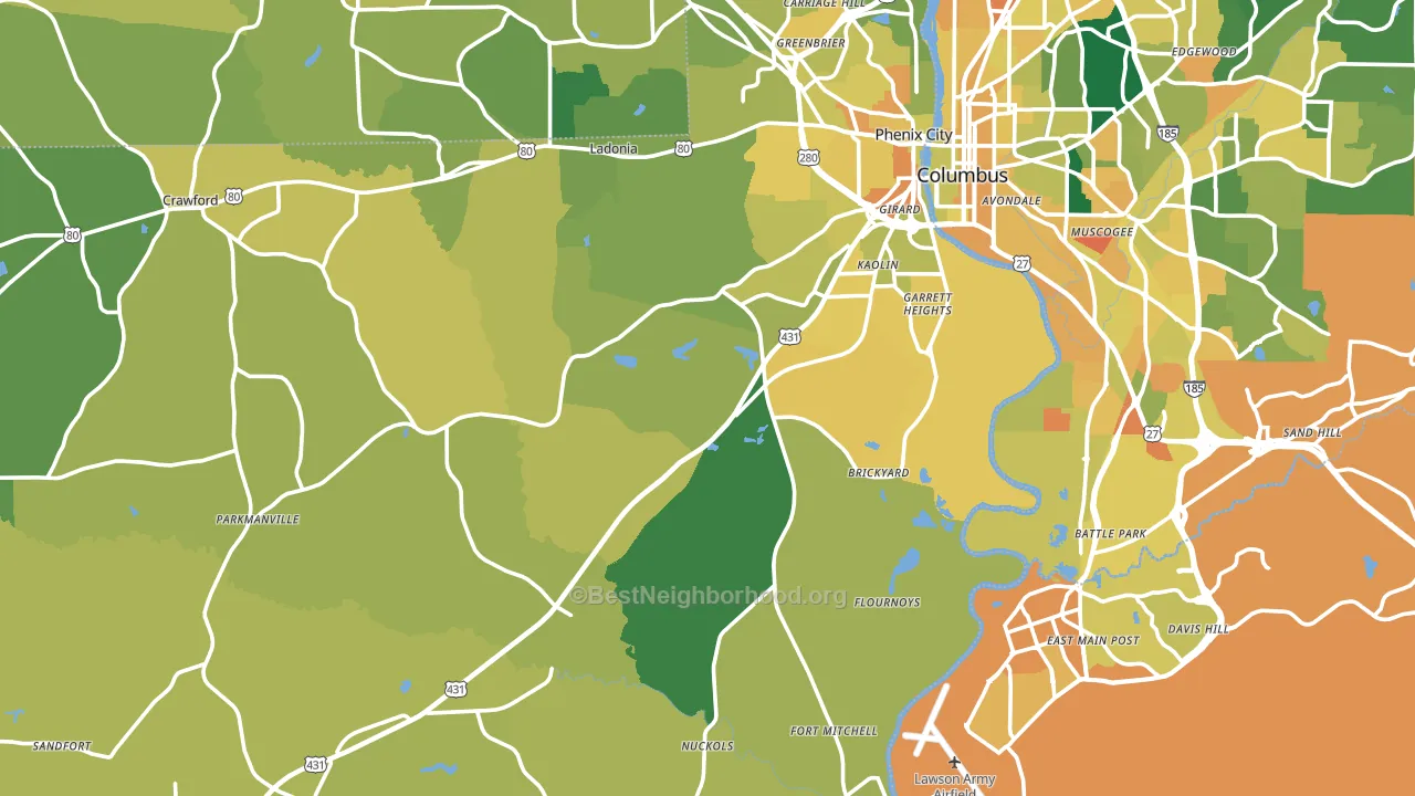 Russell County, AL block-group voter-turnout map