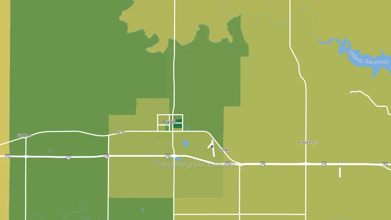 Russell County, KS block-group voter-turnout map