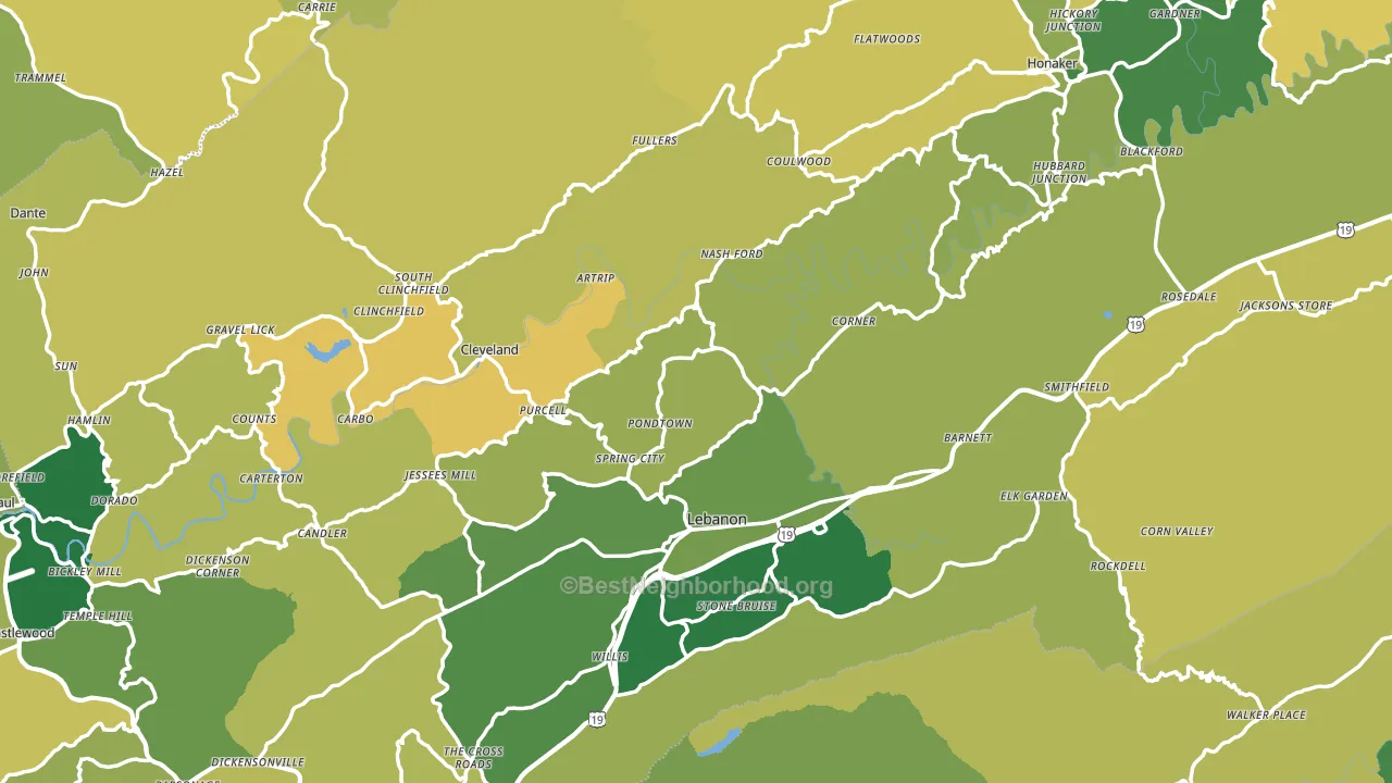 Russell County, VA block-group voter-turnout map