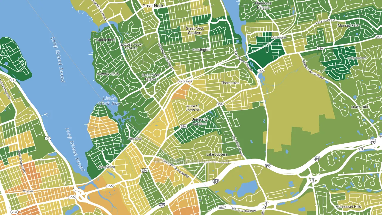 Russell Gardens, NY block-group voter-turnout map