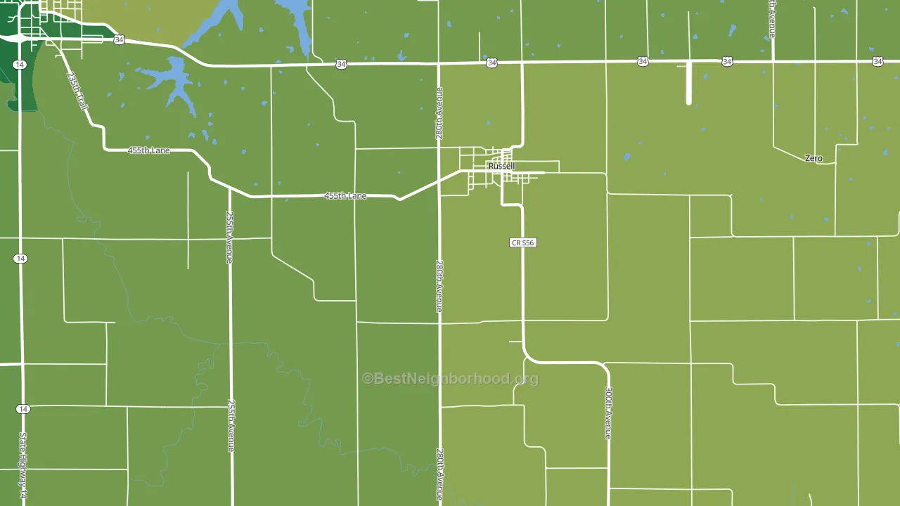 Russell, IA block-group voter-turnout map
