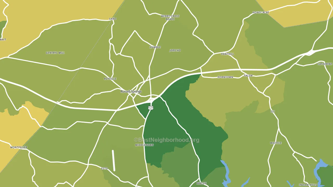 Russell Springs, KY block-group voter-turnout map