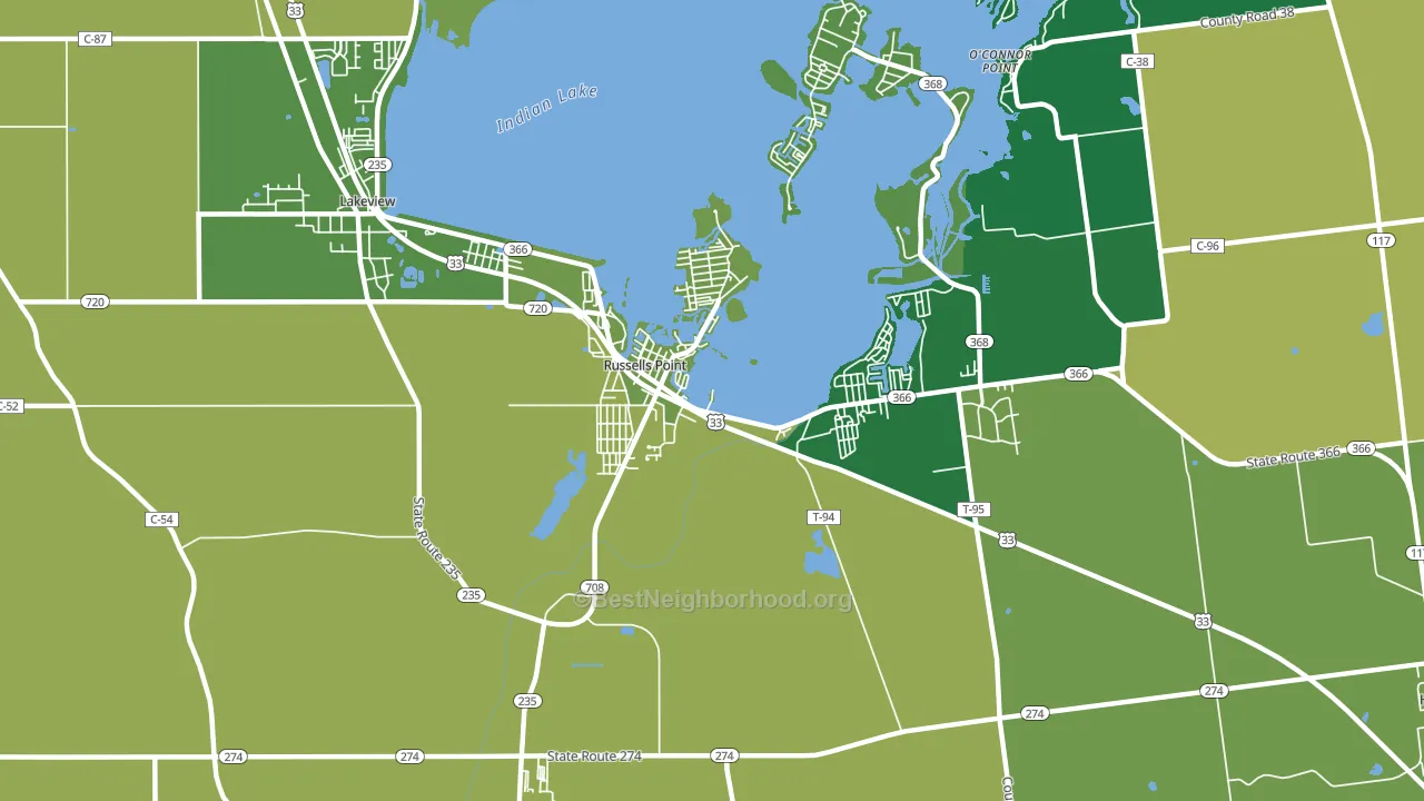 Russells Point, OH block-group voter-turnout map