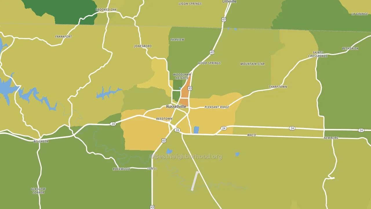 Russellville, AL block-group voter-turnout map