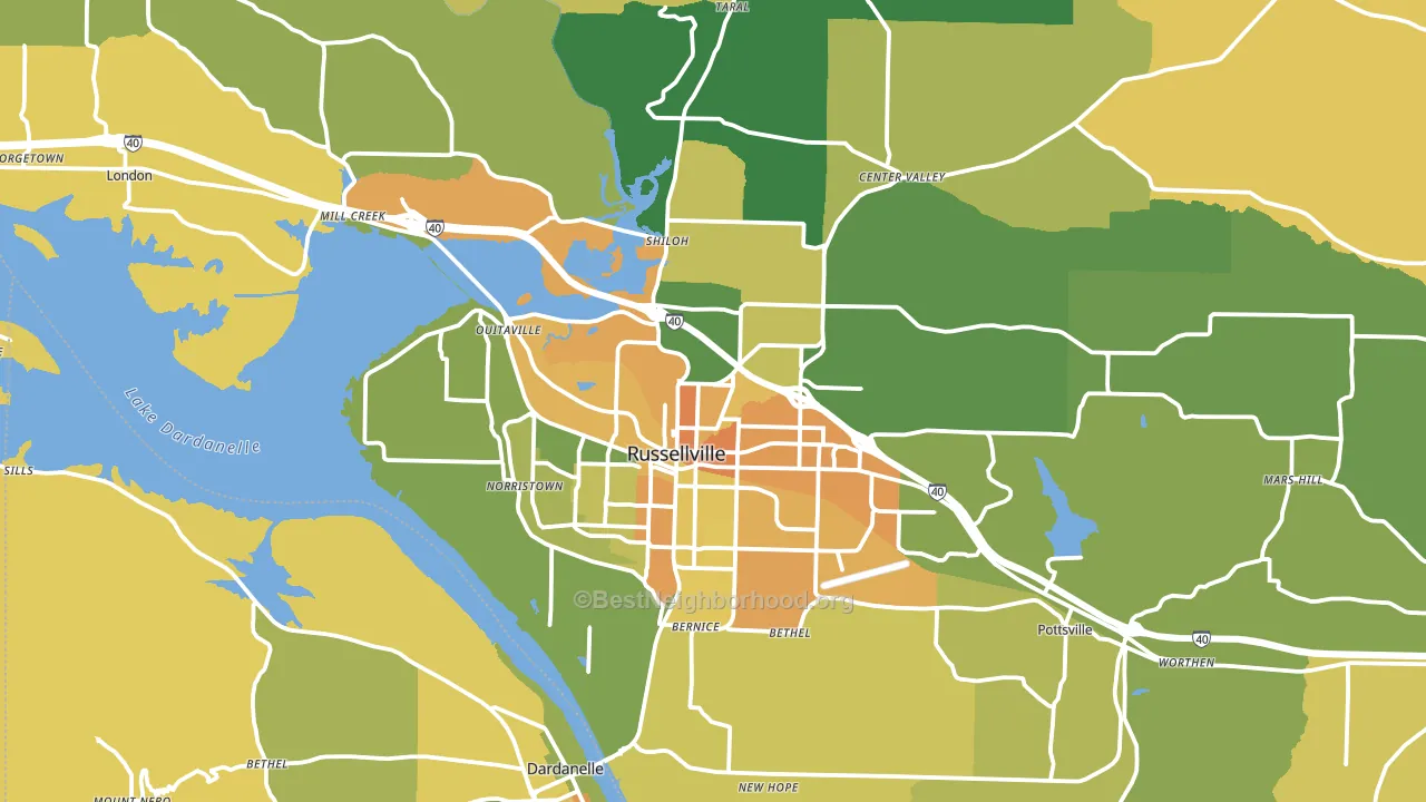 Russellville, AR block-group voter-turnout map