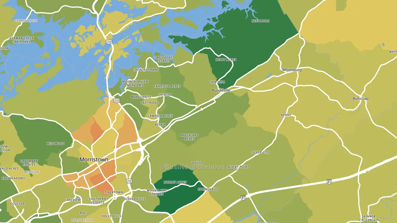 Russellville, TN block-group voter-turnout map